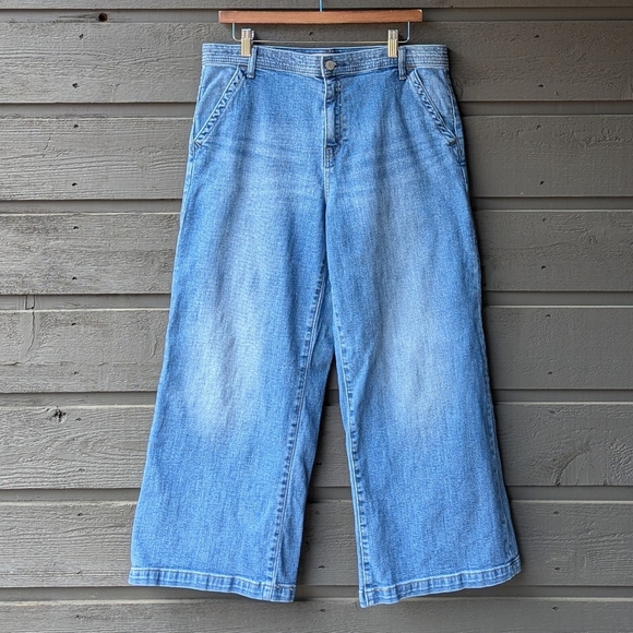 GAP 1969 High Rise Wide Leg Trouser Crop Jeans Size 32 Medium Indigo - Picture 1 of 9